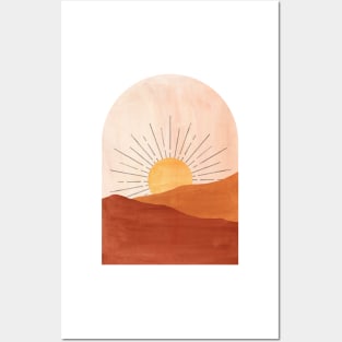 Abstract boho sunrise, terracotta landscape Posters and Art